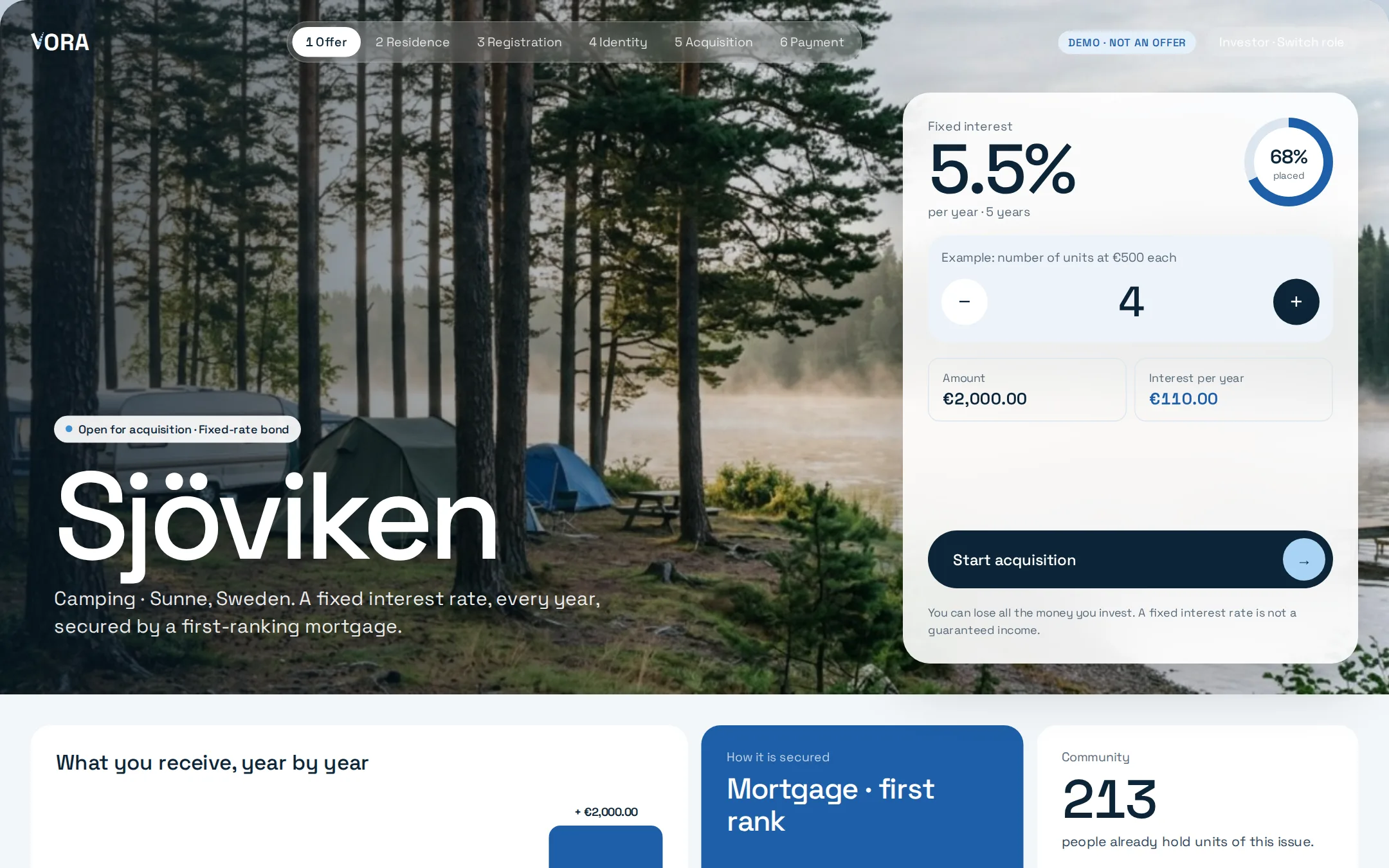Investor screen: offer with interest, term and risk notice