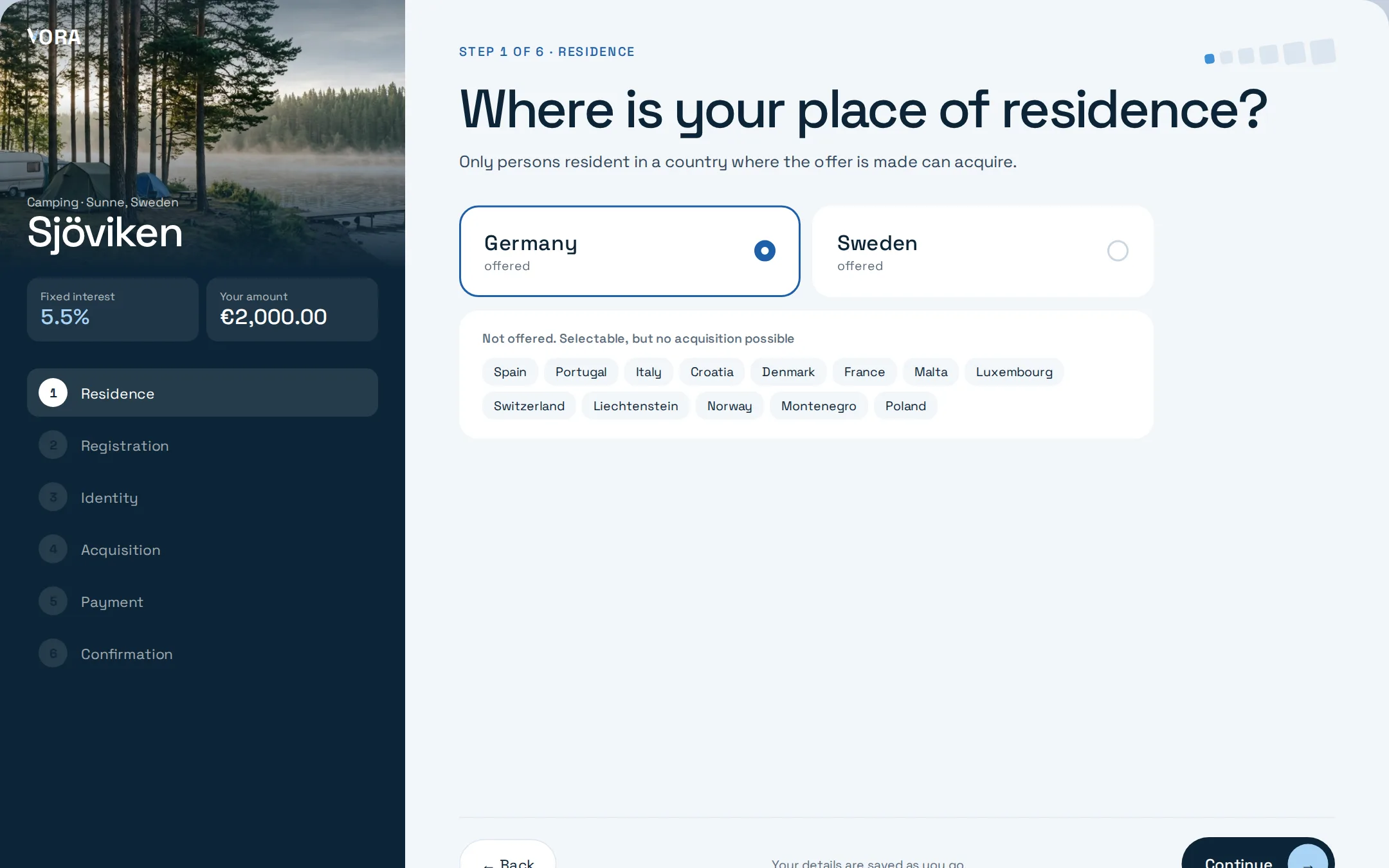 Investor screen: acquisition in six steps, starting with the place of residence
