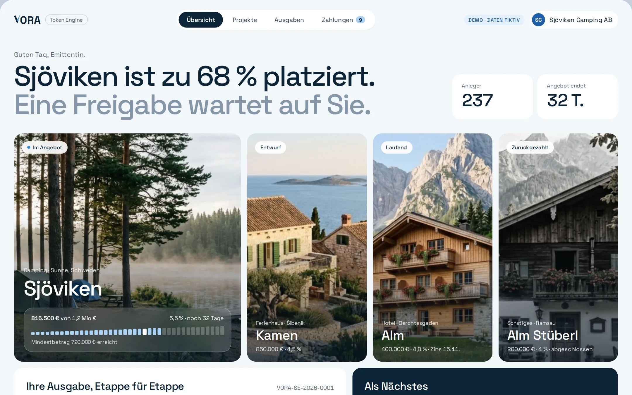 Bildschirm Emittentin: Übersicht aller Projekte